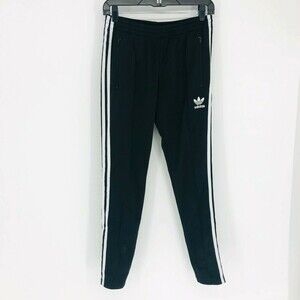 Adidas Soccer Pant Size Small Ankle Zip 3 Stripe Black and White Tapered Leg